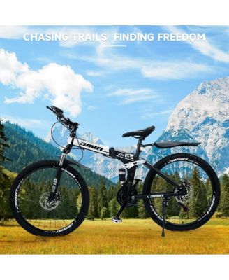 26-Inch Folding Mountain Bike with Shimano 21-Speed, Dual Disc Brakes & Full Suspension for Commuting