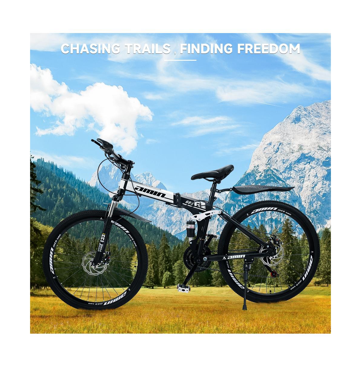 Artudatech Unisex Adult Mountain Bike Full Suspension 26" 21 Speed Mtb Folding Bicycle