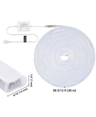100FT Warm White Neon Rope Lights with Remote Control AC 110V IP65 Waterproof Cuttable Dimmable Flexible DIY DEL-D100W