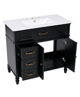 36" Bathroom Vanity with Sink, Cabinet with Drawers and Solid Frame, One Package