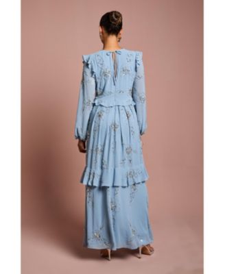 Women's Embellished Flower Georgette Midi Dress