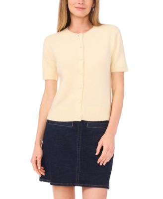 Vince Camuto - Women's Covered Button Crewneck Cardigan Sweater