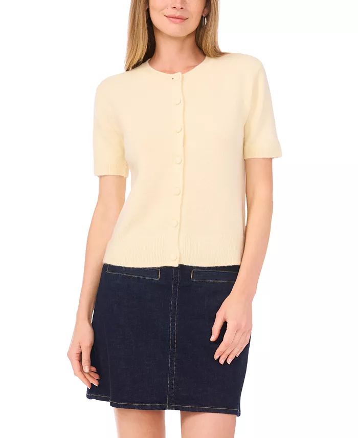 Women's Covered Button Crewneck Cardigan Sweater