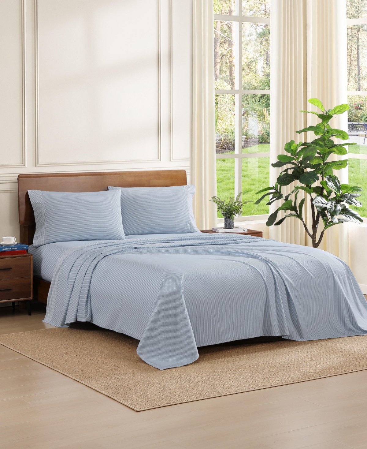 Tommy Hilfiger Williamstown Stripe Contrast Hem 200-Thread Count Cotton -Pc. Sheet Set