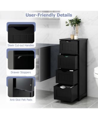 32.5”H MDF 4 Drawers Freestanding Narrow Side Storage Organizer Bathroom Floor Cabinet