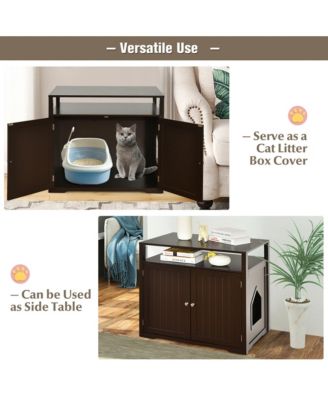 Wooden Cat Litter Box Enclosure Hidden Cat Washroom w/ Storage Layer