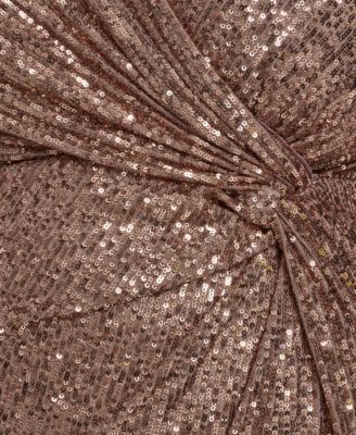 Plus Size Sequin Twist-Front Long Sleeve Gown