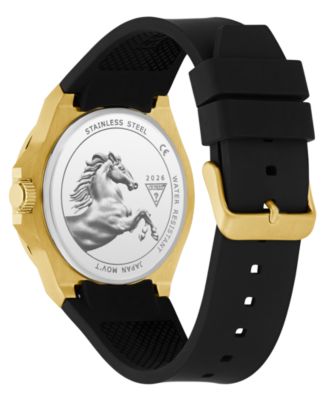 Men's Gold-Tone Black Silicone Analog Watch, 44mm