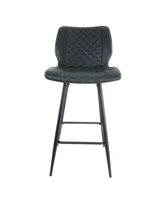 2 Piece Diamond Stitched Faux Leather Bar Chair in Black with Metal Legs