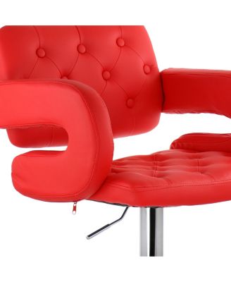 Faux Leather Tufted Bar Stool in Red with Chrome Base and Adjustable Height