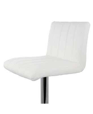 2 Piece Tufted Faux Leather Adjustable Bar Stool in White with Chromed Base