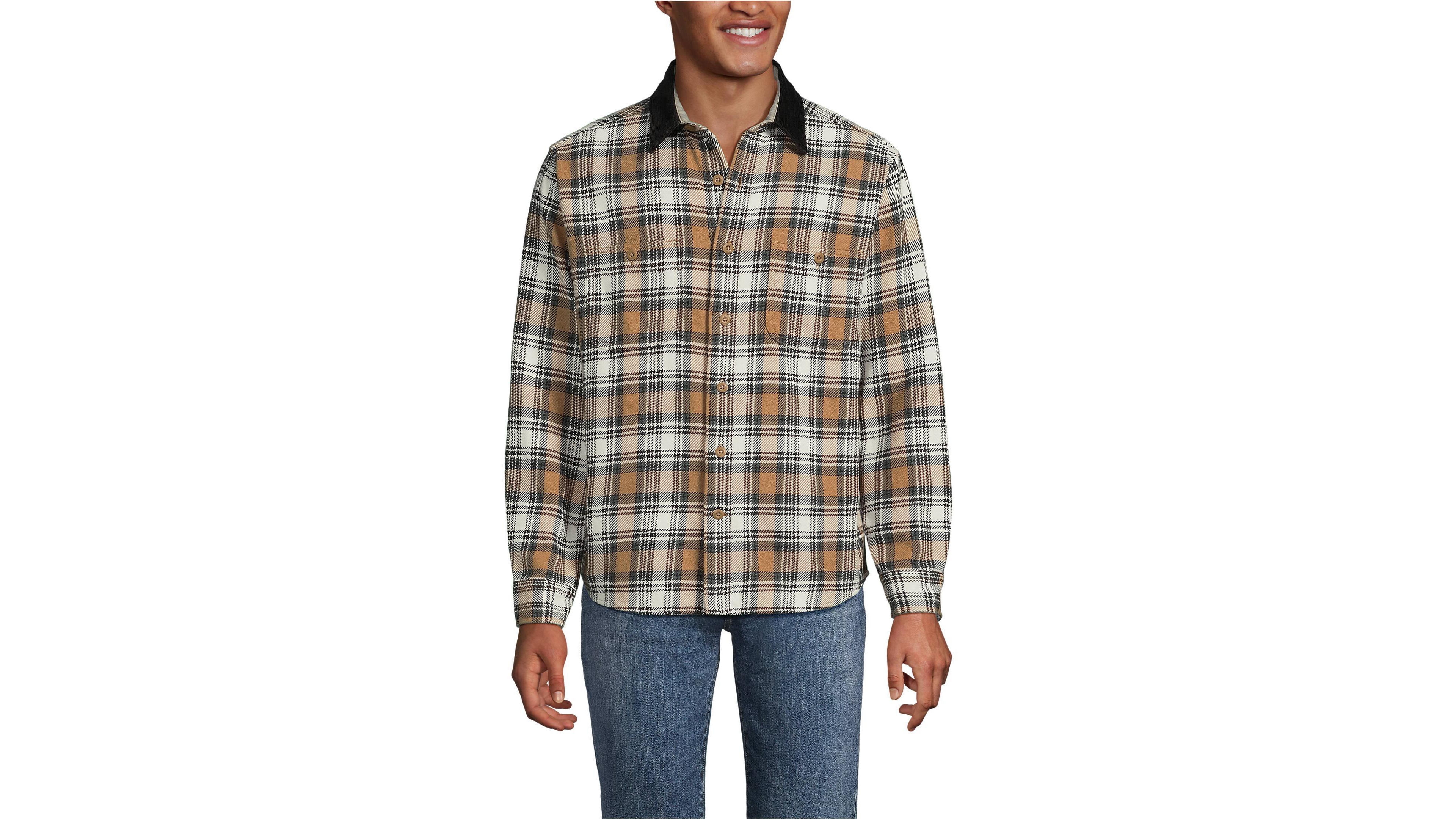 Lands' End Men's Authentic Flannel Shirt with Corduroy Collar