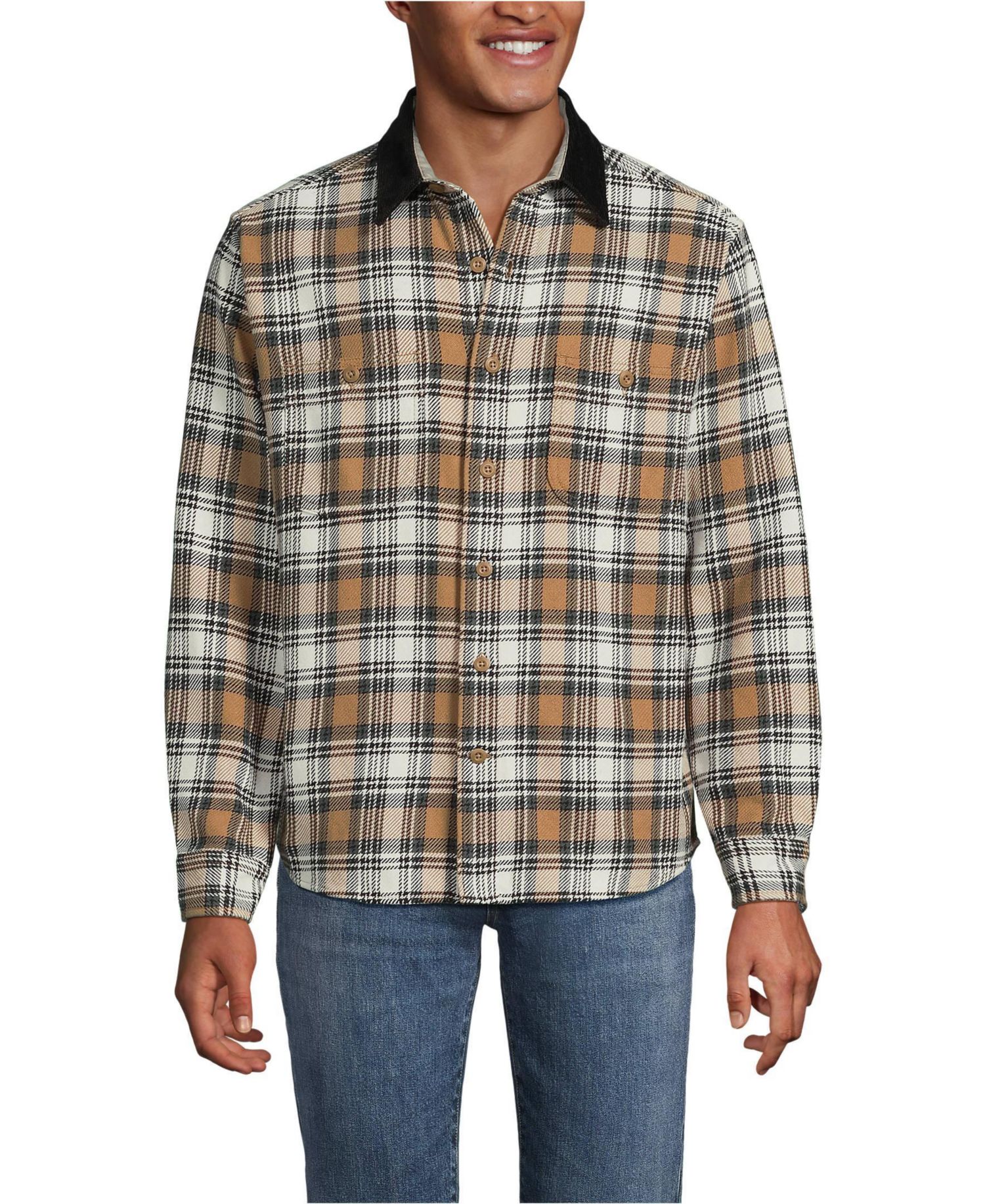 Men's Authentic Flannel Shirt with Corduroy Collar