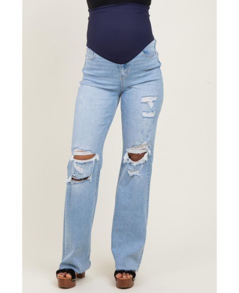 Женские джинсы Pinkblush Maternity Light Blue 90'S Vintage Super High Rise Flare Maternity, цвет: Светлый синий