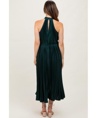 Maternity Forest Green Pleated Halter Dress