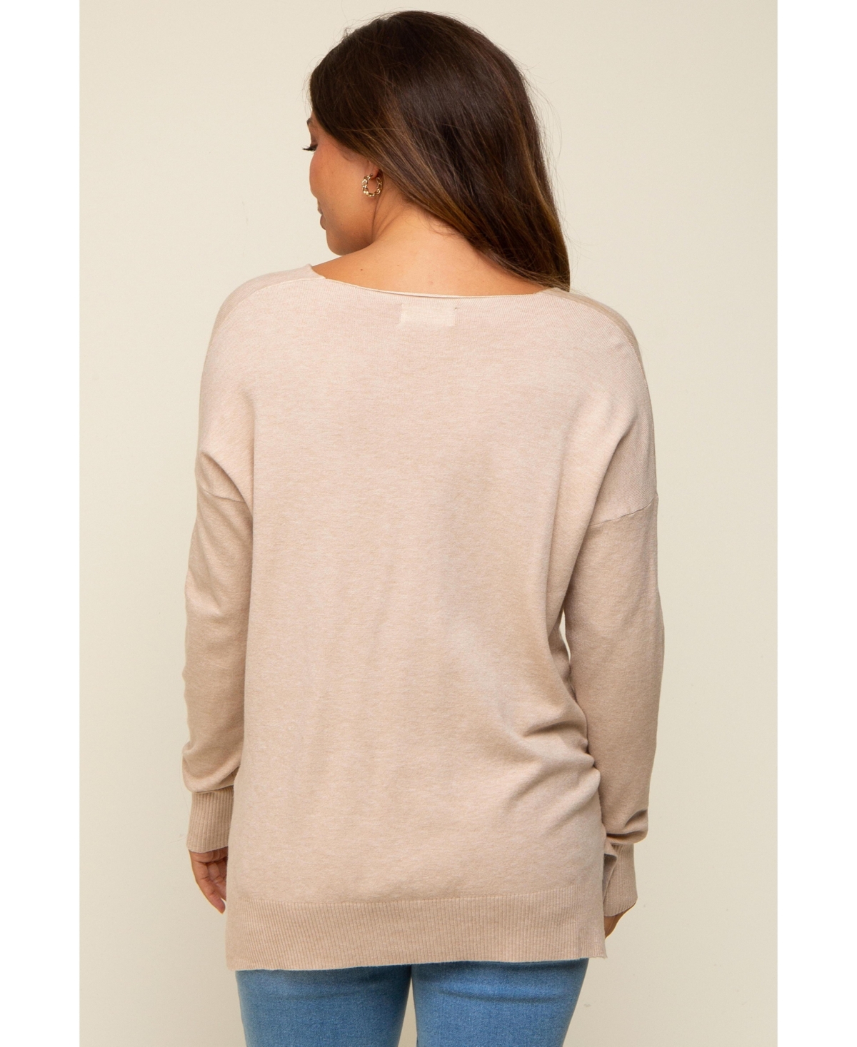 Pinkblush Maternity Beige Long Sleeve Side Slit Sweater