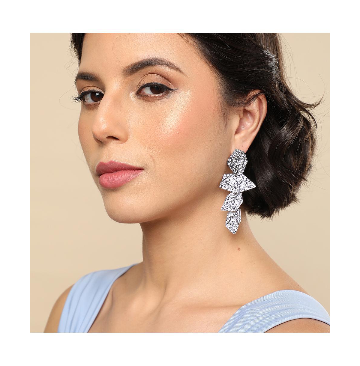 Sohi Women's White Dented Drop Earrings