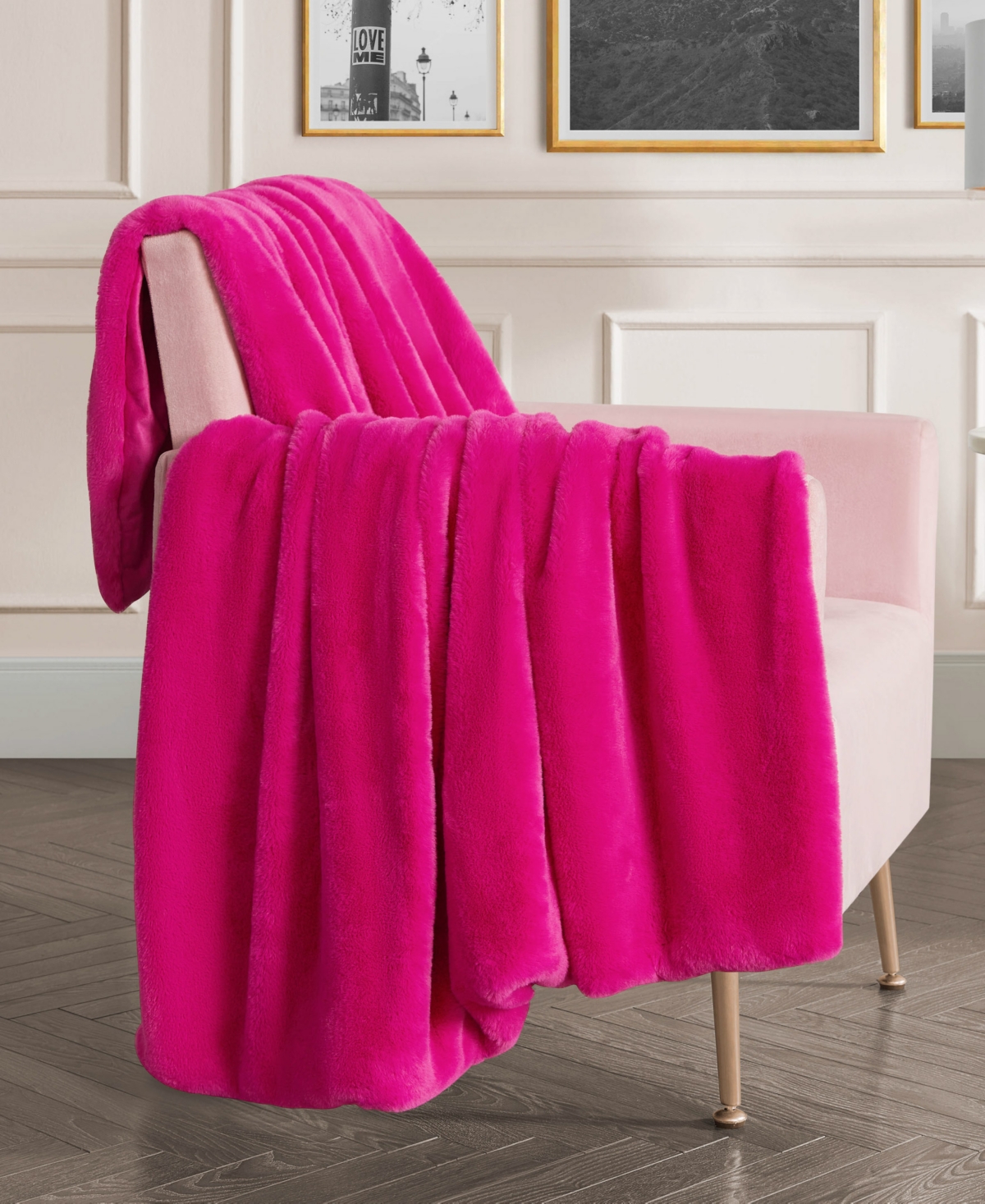 Juicy Couture Rabbit Mink Faux Fur Throw Blanket, 50" X 70" In Pink