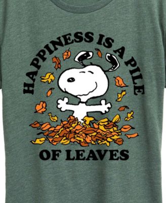 Snoopy Plus Size Happiness is a Pile of Leaves Women's Short Sleeve Graphic T-shirts