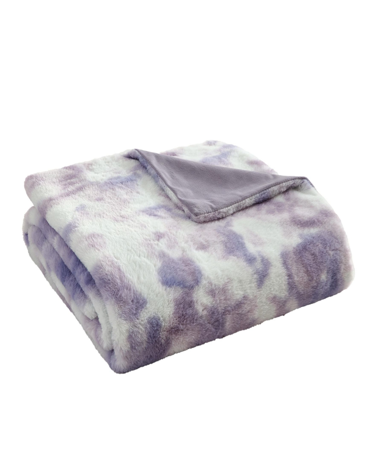 Betsey Johnson Printed Faux Rabbit Fur Blanket, 70" X 50" In Purple