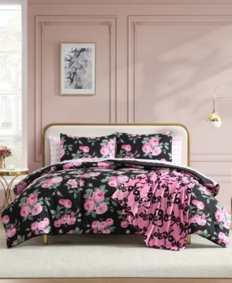 Betsey Johnson Garden Floral Printed Microfiber Comforter Set In Pink