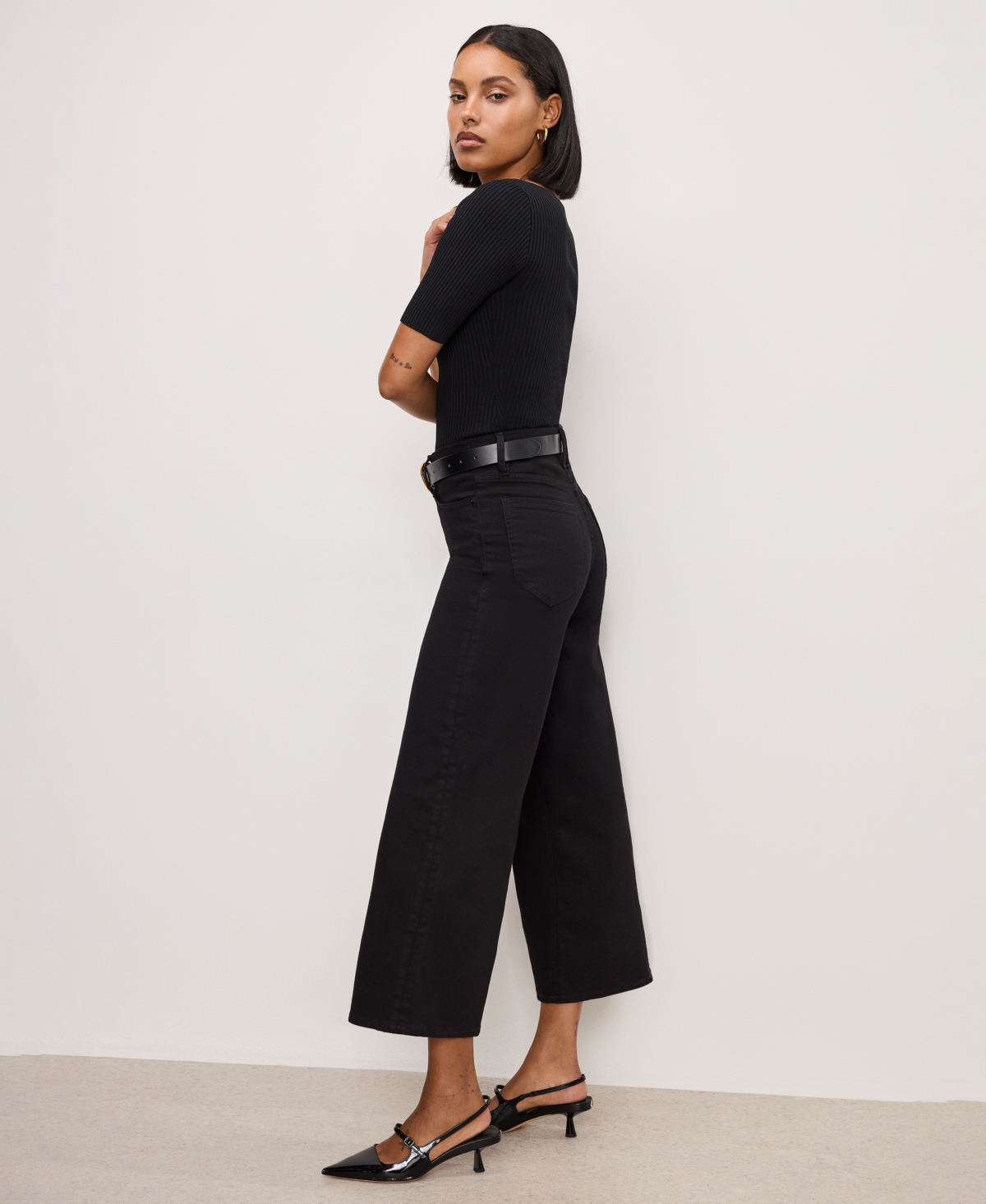 Good American Good Waist Crop Palazzo Jeans In Black