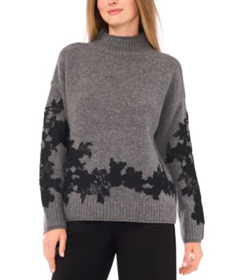 Vince Camuto - Women's Floral Embellished Mock Neck Sweater