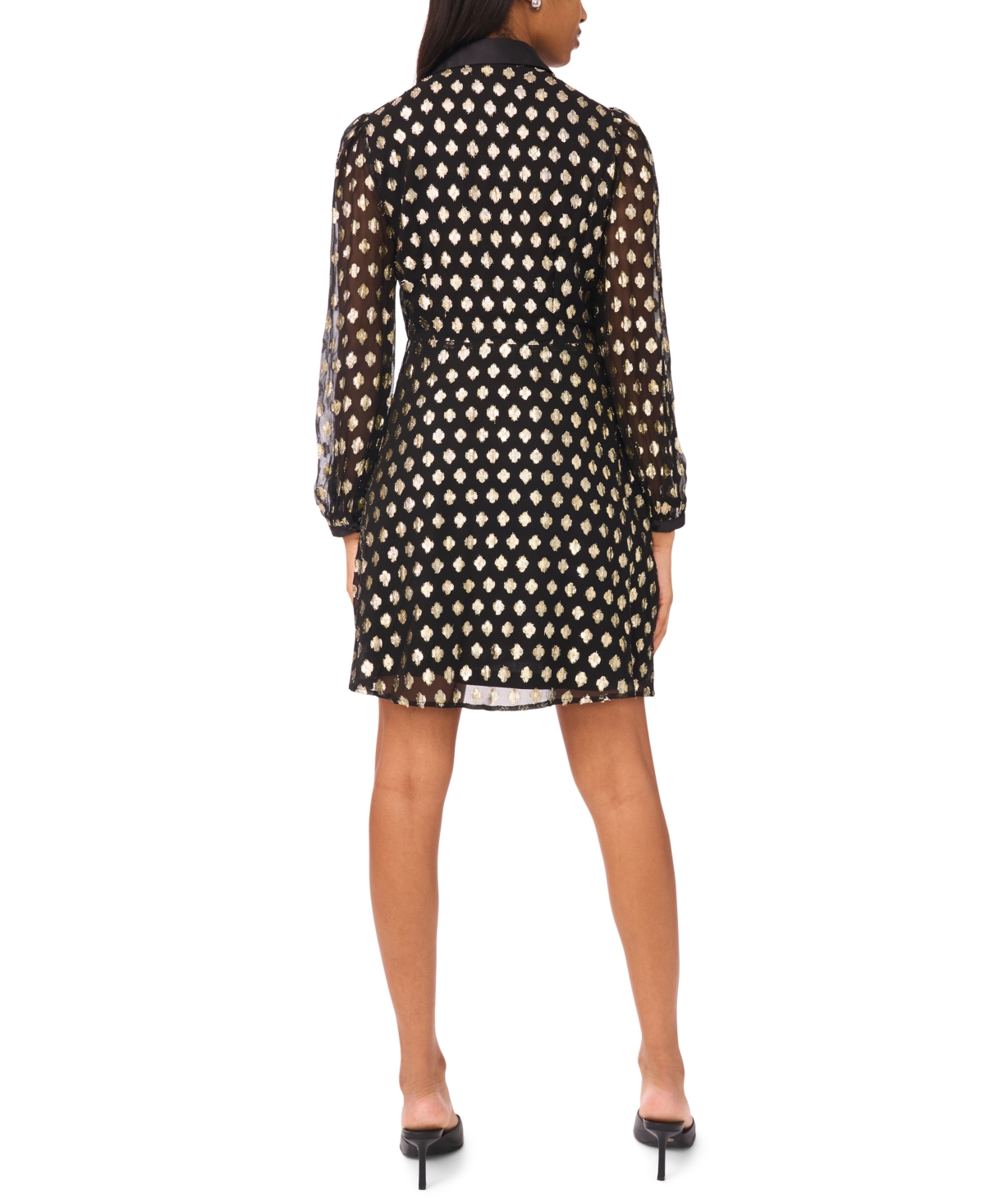 Msk Women's Long Sleeve Printed Button Down Dress In Black