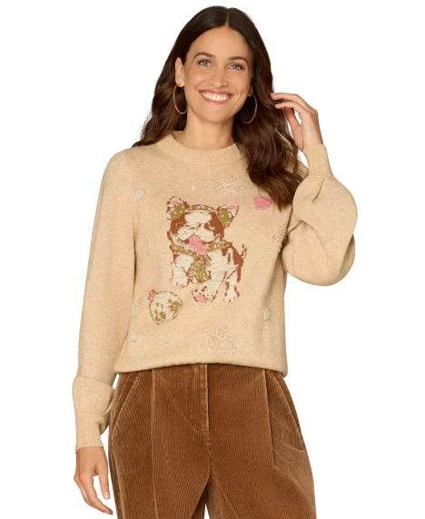 Petite Round Neck Blouson Sleeve Sweater - Dark Linen Multi