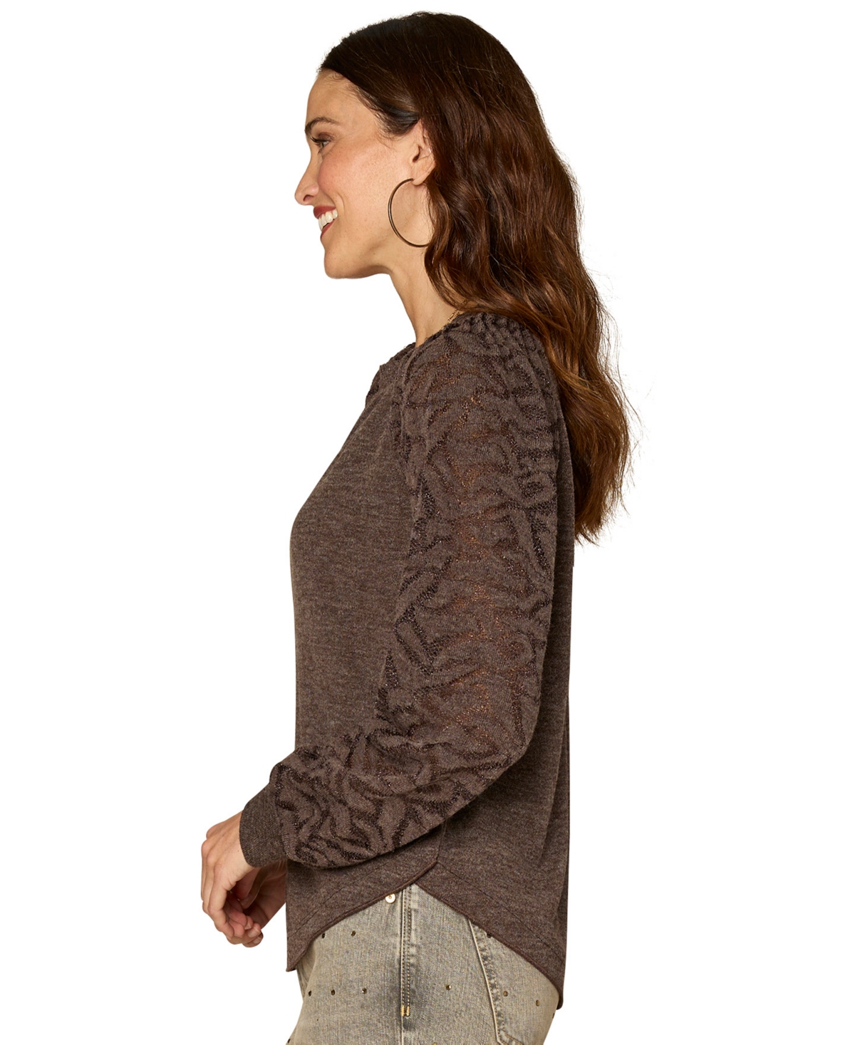 Democracy Petite Mandarin Collar Hem Knit Top