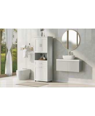 Tall Bathroom Cabinet with Laundry Basket, Tilt-Out Hamper and Upper Storage