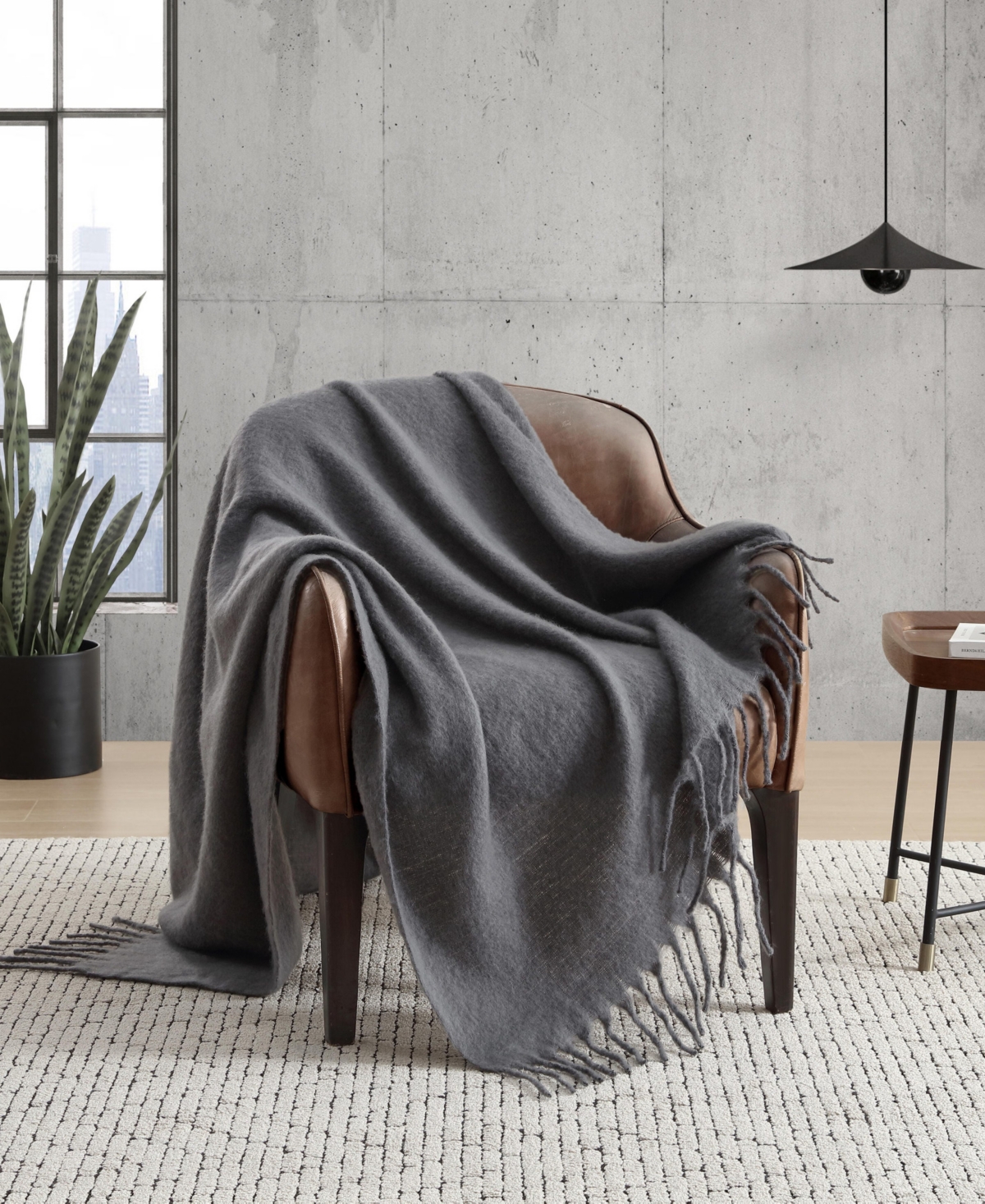 Kenneth Cole New York Faux Fur Mohair Throw Blanket, 70" X 50" In Multi