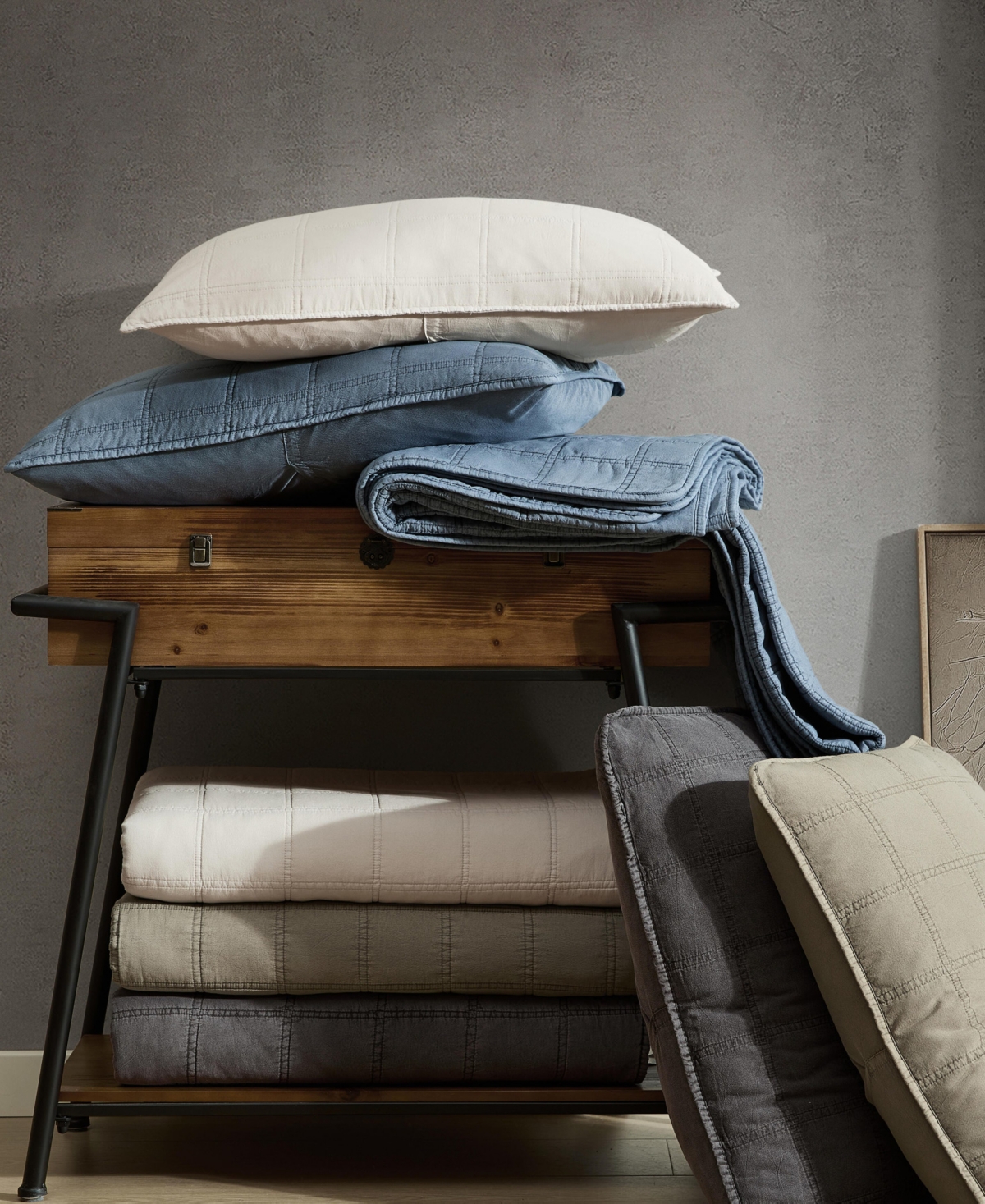 Kenneth Cole New York Solid Stonewashed 3-pc. Quilt Set, King In Blue