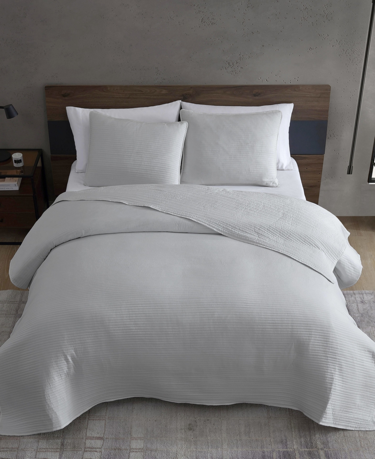 Kenneth Cole New York Solid Washed Channel Stitch 3-pc. Quilt Set, Full/queen In Gray