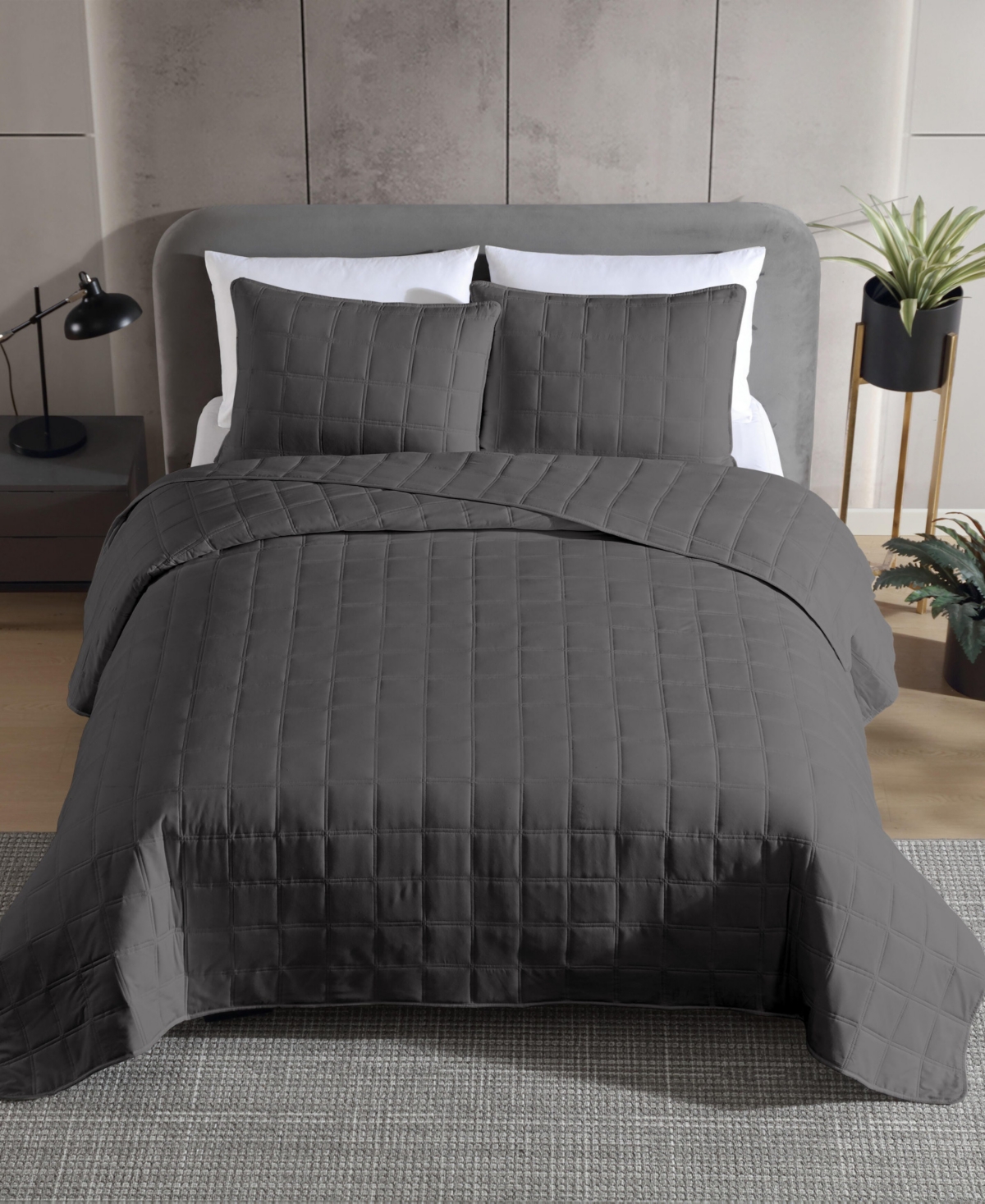 Kenneth Cole New York Solid Stonewashed 3-pc. Quilt Set, King In Gray