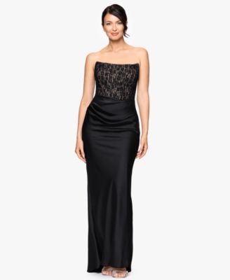 Betsy & Adam - Women's Strapless Lace Top Gown