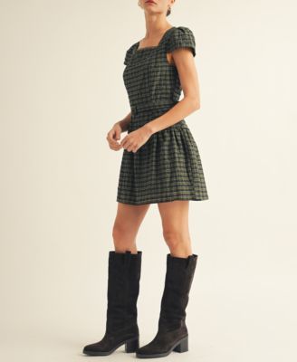 Women's Plaid Belted Mini Dress