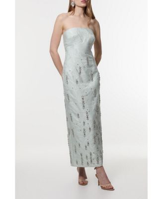 Crystal Embellished Strapless Midi Dress