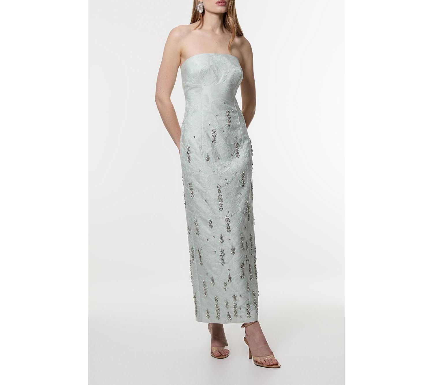 Crystal Embellished Strapless Midi Dress