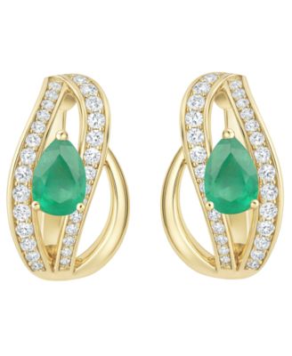 Emerald (5/8 ct. t.w.) and Diamond (1/3 ct. t.w.) Drop Earrings in 14k Gold (also in 14k White Gold Sapphire & 14k Gold Ruby)
