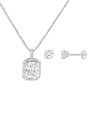 2-Pc. Cubic Zirconia Emerald Shaped Center Stone Pendant Necklace and Stud Earring Set, Macy's Exclusive