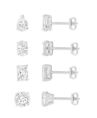 4-Pc. Cubic Zirconia Sterling Silver Stud Earrings Set, Macy's Exclusive