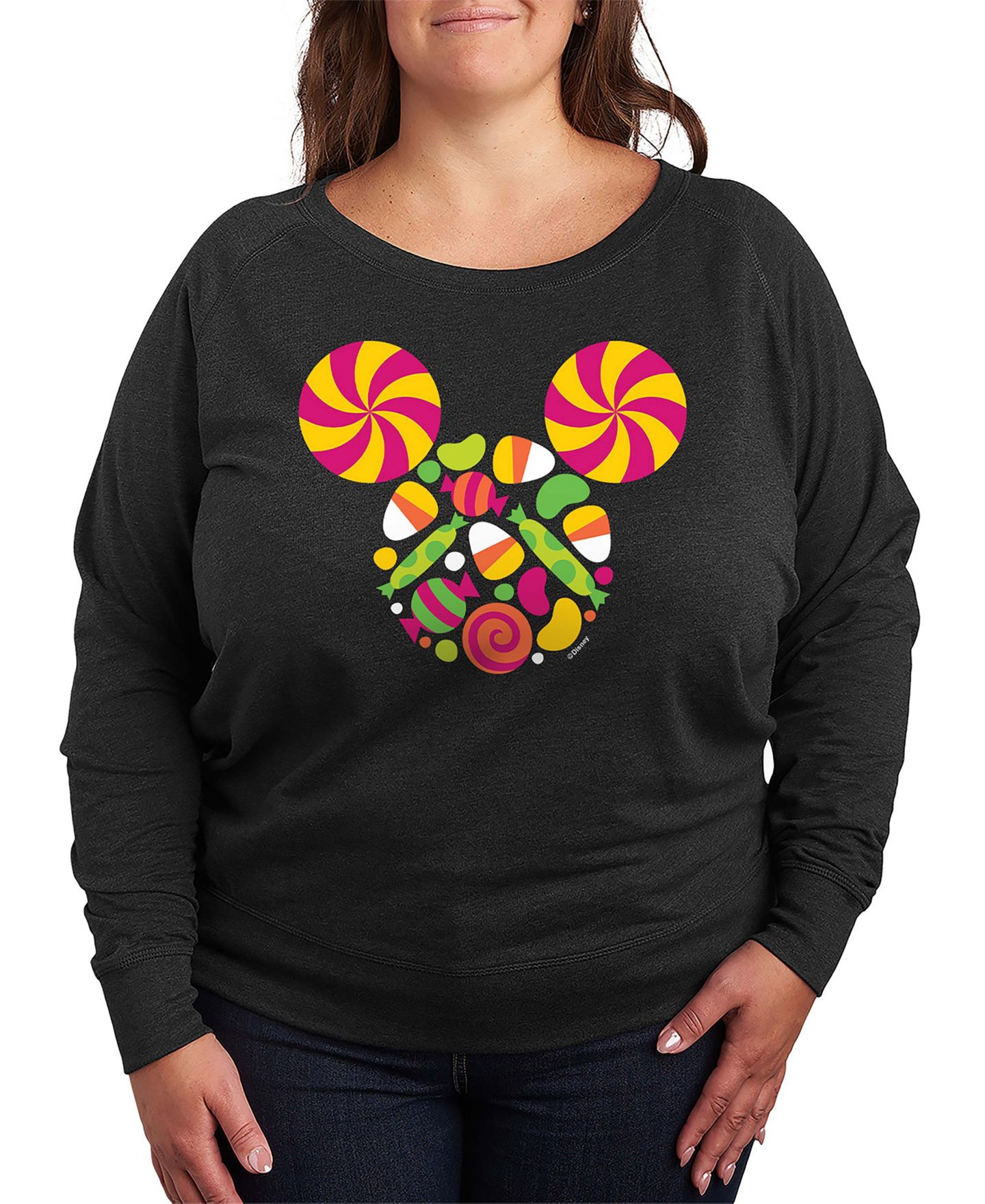 Женская футболка Hybrid Apparel Plus Size Disney Halloween Mickey Mouse Candy French Terry Long Sleeve, цвет: Серый — фото 1