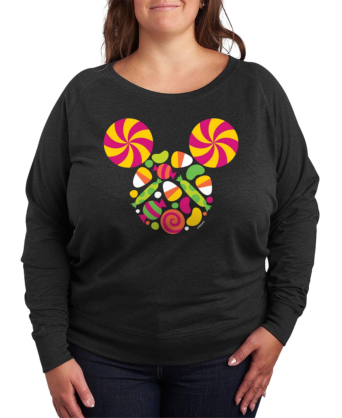 Hybrid Apparel Disney Halloween Mickey Mouse Candy Women's French Terry Long Sleeve Shirt In Gray