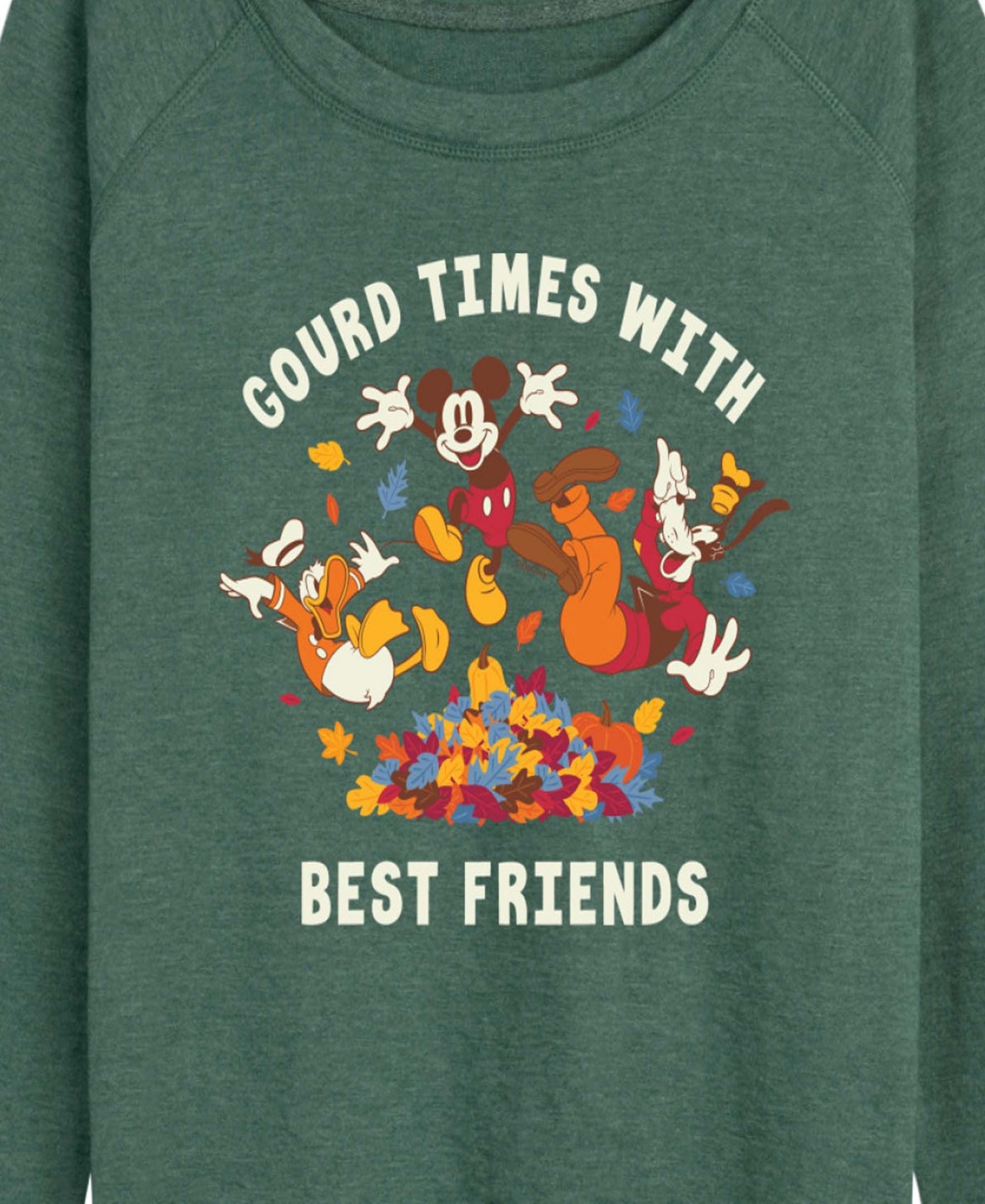Hybrid Apparel Disney Fall Mickey And Friends Gourd Times Women's French Terry Long Sleeve Shirt In Green