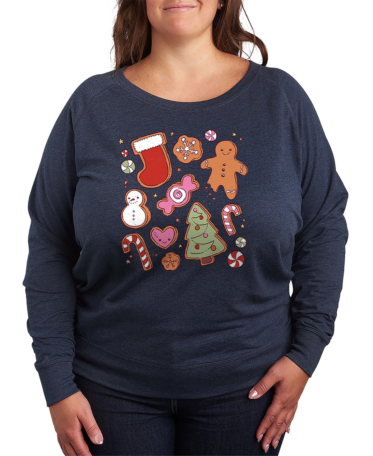 Hybrid Apparel Cute Christmas Cookies Women's French Terry Long Sleeve Shirt In Blue