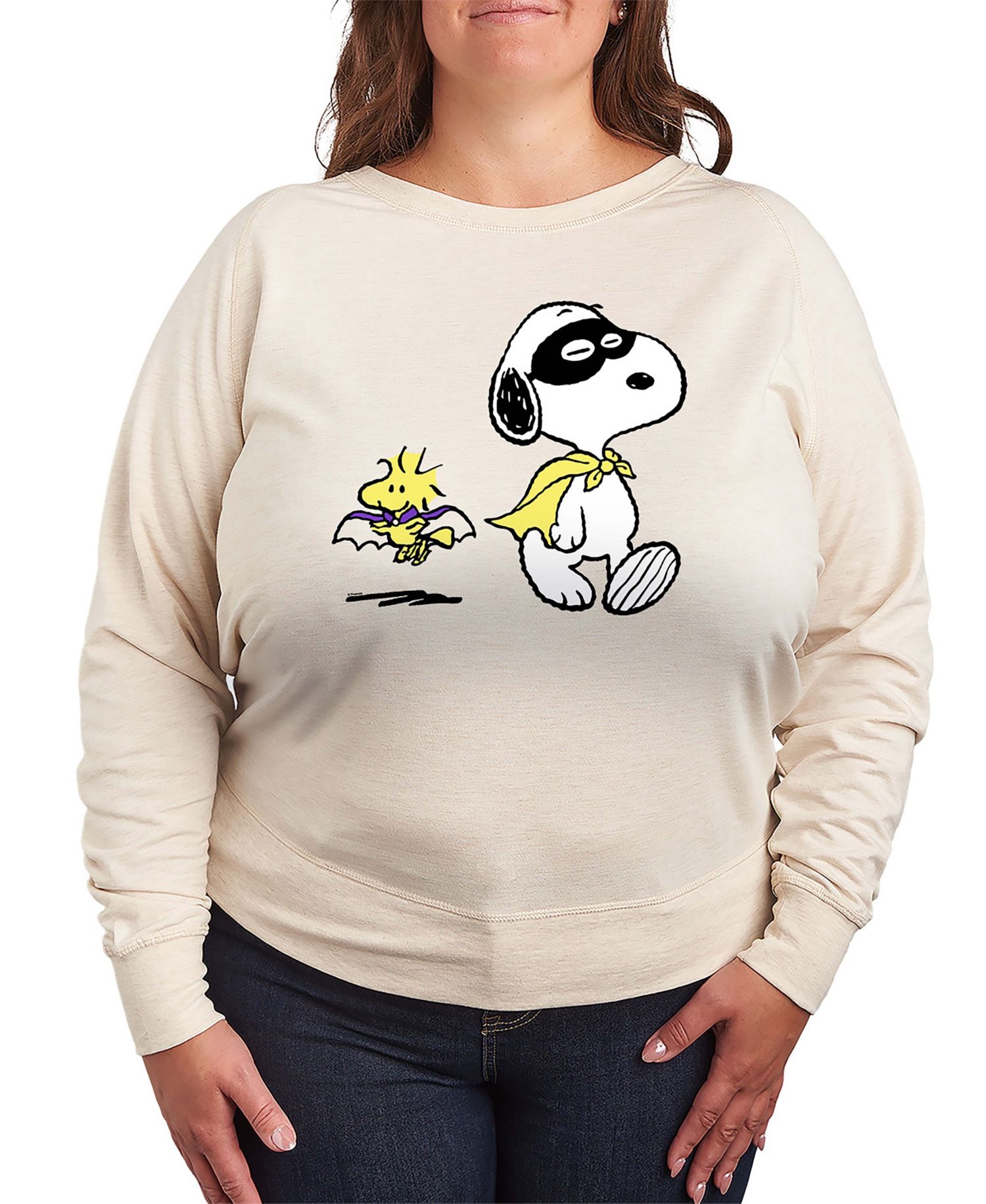 Plus Size Snoopy and Woodstock Halloween Costume French Terry Long Sleeve T-Shirt