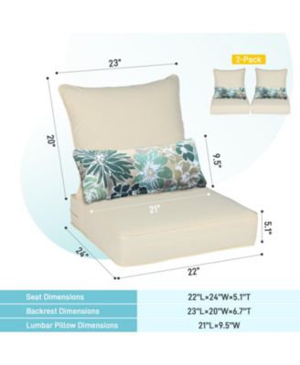 22'' x 24'' Outdoor Deep Seat Chair Cushion Set Olefin Fabric Slipcover and Sponge Foam (Set of 2 Seats, 2 Backs, 2 Pillows)