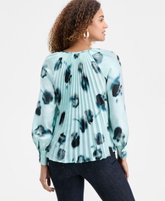 I.N.C. Concepts Women's Printed Pleated Split-Neck Blouse, Macy's Exclusive