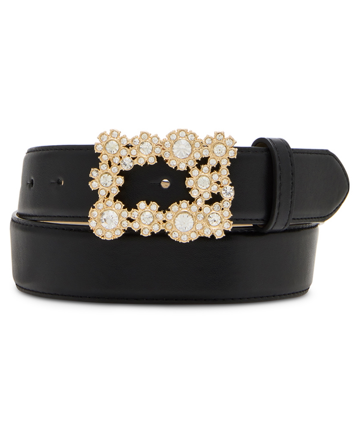 Steve Madden Women's Rhinestone Floral Buckle Belt In Black